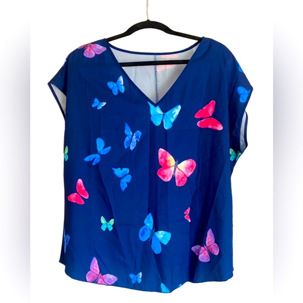 SHEIN Multicolored Butterfly Navy Blouse Top Women’s Size Extra Large XL